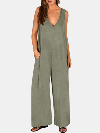 Full Size V-Neck Wide Strap Jumpsuit - Munsieur