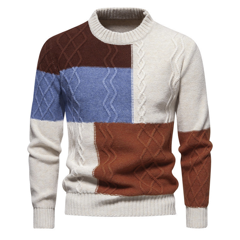 Color-block Crew Neck Knitwear Hoodie For Men