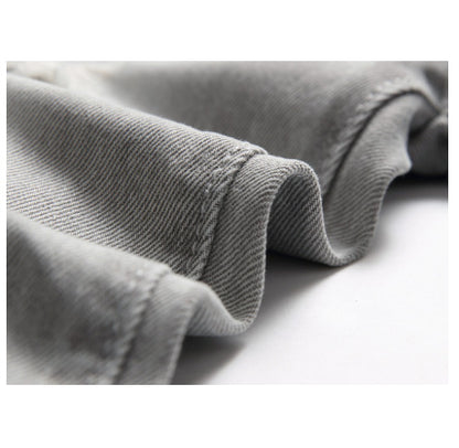 Men's Light Gray Ripped Straight Pants Denim