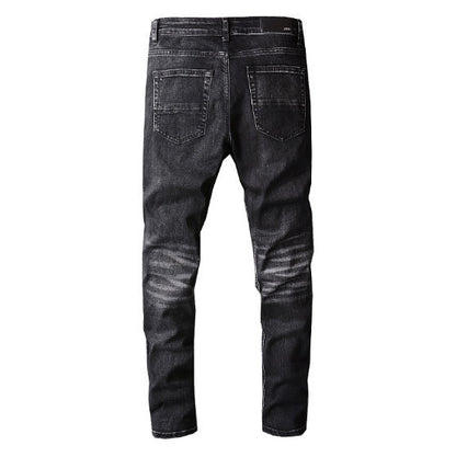Men's New American High Street Hole Patch Pants Slim Fit Skinny