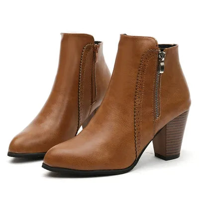 PU Leather Block Heel Boots - Munsieur