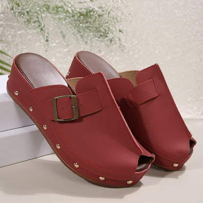 Summer Fish Mouth Wedges With Rivet Buckle Design