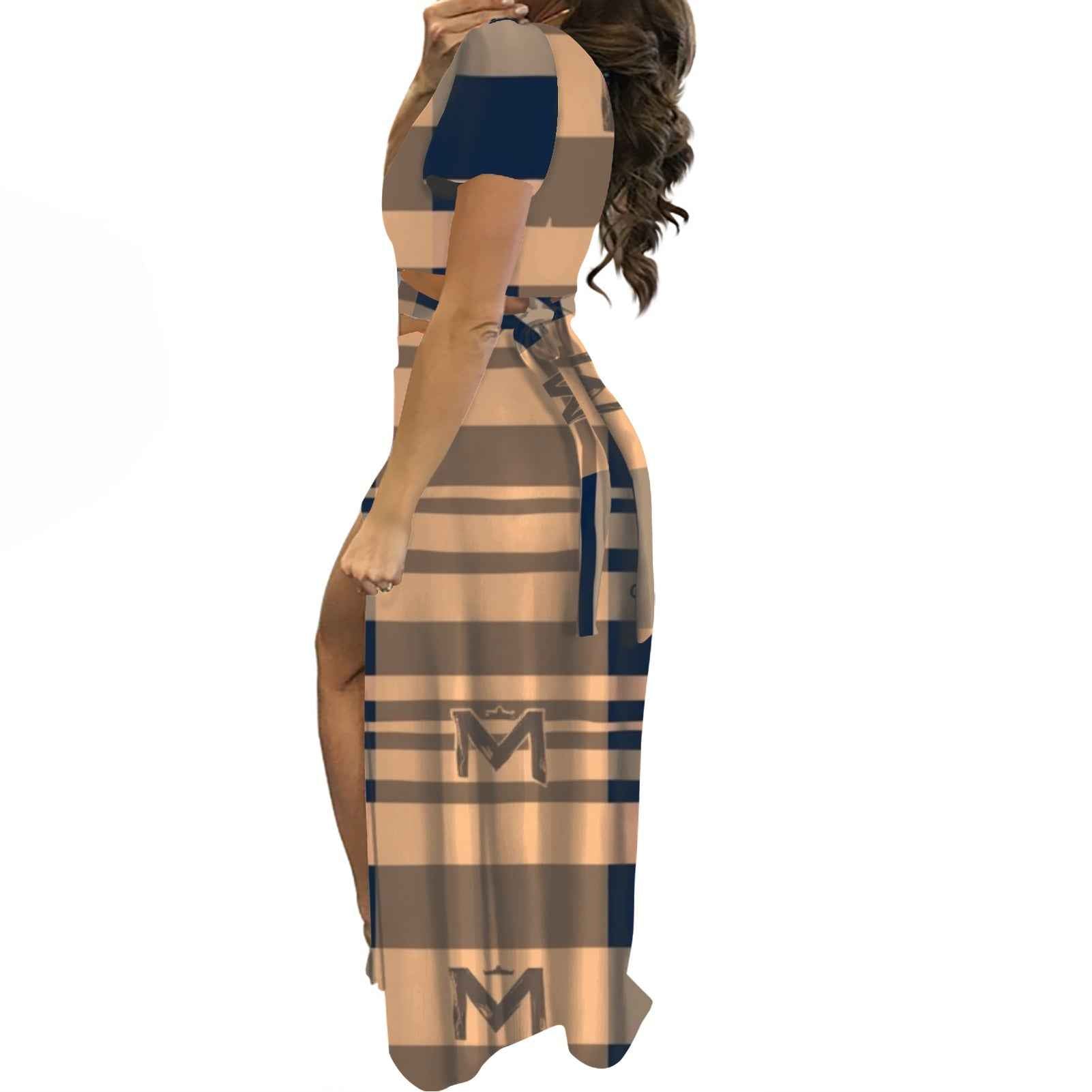 Short sleeve long dress suit