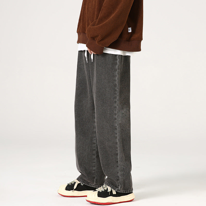 Men's Elastic Waist Loose Straight Drooping Mop Pants