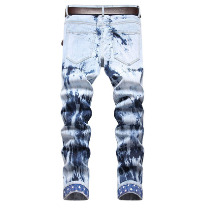 Men's Embroidery Float Fashionable Denim Pants