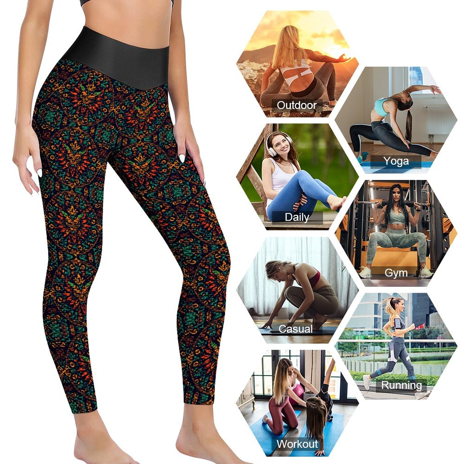 Custom Printed Honeycomb Textured Yoga Leggings for Women