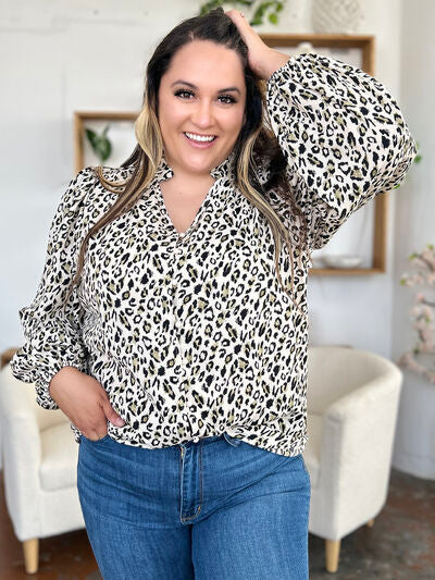 Double Take Full Size Leopard Long Sleeve Blouse - Munsieur