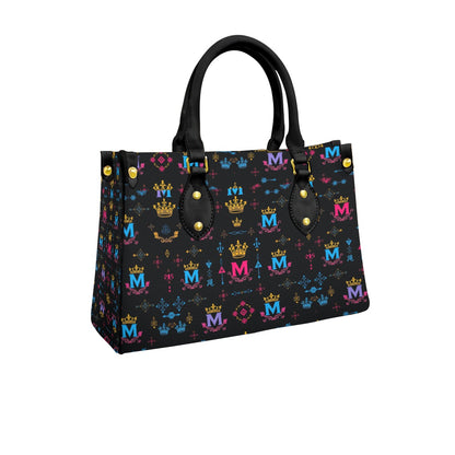 Munsieur black handle women's handbag with colorful crown and M logo pattern