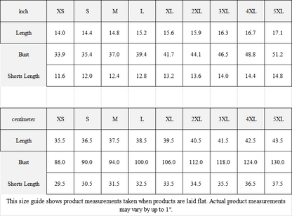 Size chart for Munsieur bold graphic loungewear for women showing measurements in inches and centimeters