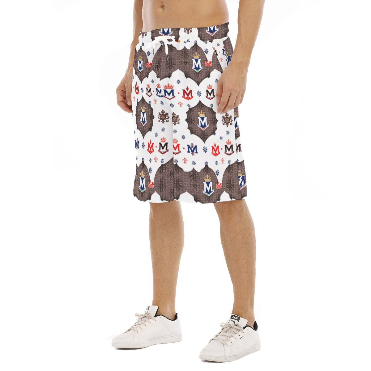 Munsieur luxury streetwear shorts for men with white and brown patterned design