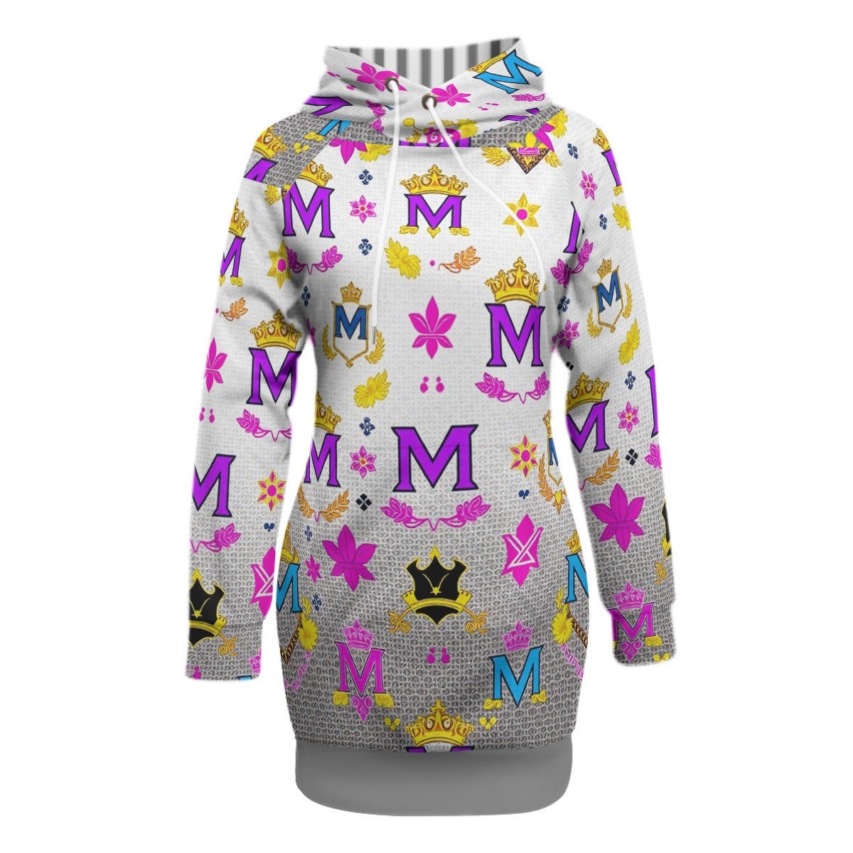 Munsieur women's streetwear sweater dress with colorful crown and floral graphic print