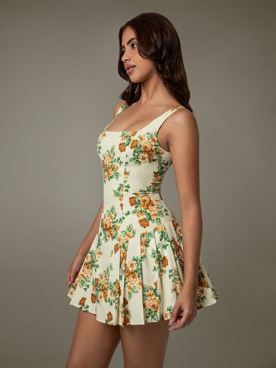 Floral Sleeveless Mini Pleated Dress - Munsieur