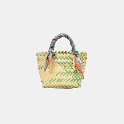 Contrast Woven Handbag with Ribbon - Munsieur