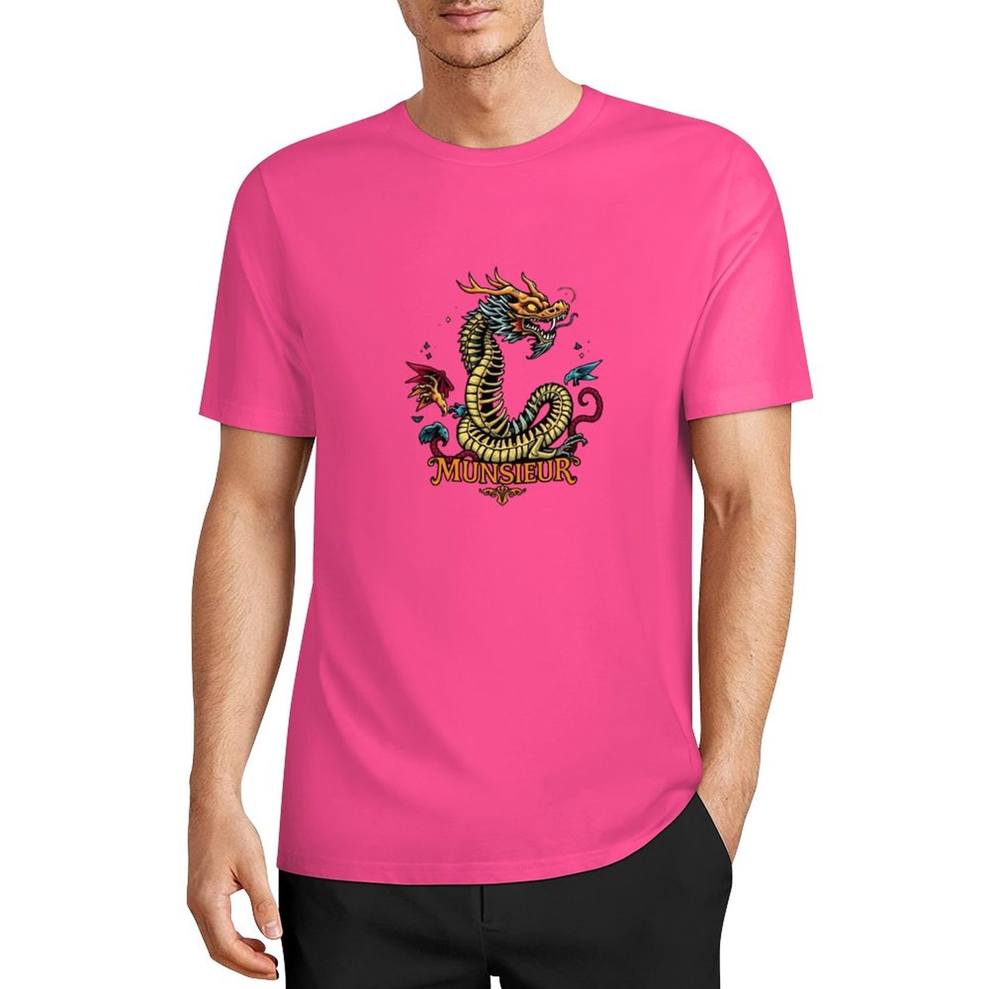 Munsieur Brand Graphic Tee Cotton Men's breathable Dragon Design