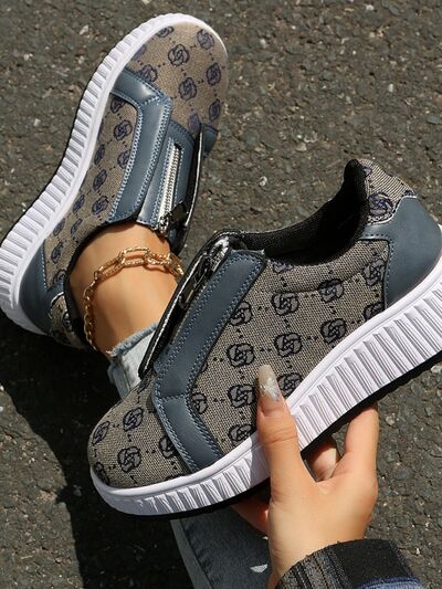 Floral Round Toe Sneakers with Zip - Munsieur