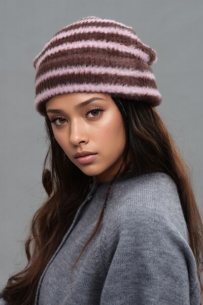 Fuzzy Contrast Striped Thermal Hat - Munsieur