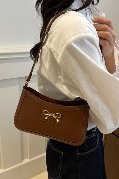 Bow Trim PU Leather Shoulder Bag - Munsieur