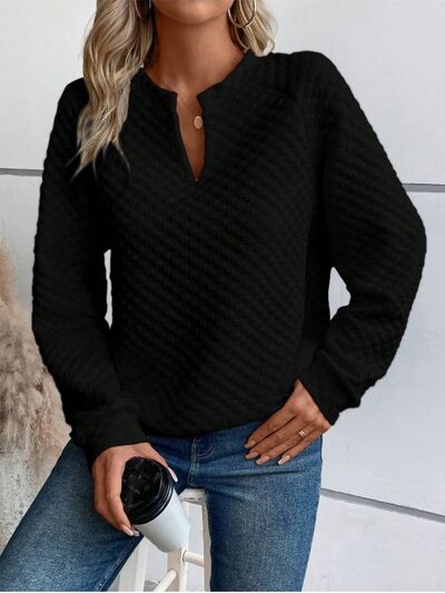 Notched Long Sleeve Sweatshirt for Effortless Style - Munsieur