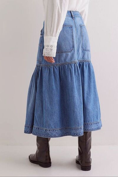 Midi Denim Skirt with Pockets - Munsieur