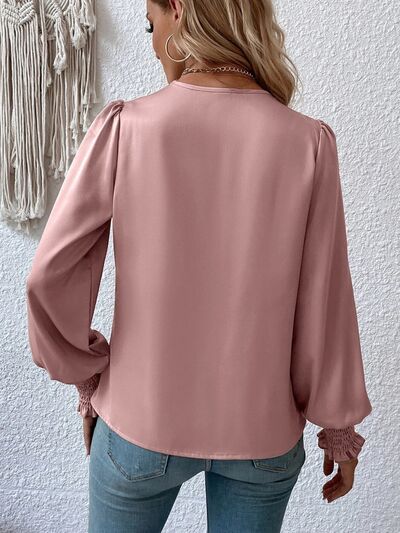 Surplice Smocked Lantern Sleeve Blouse - Munsieur