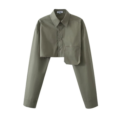 Waist-exposed Long-sleeved Blouse