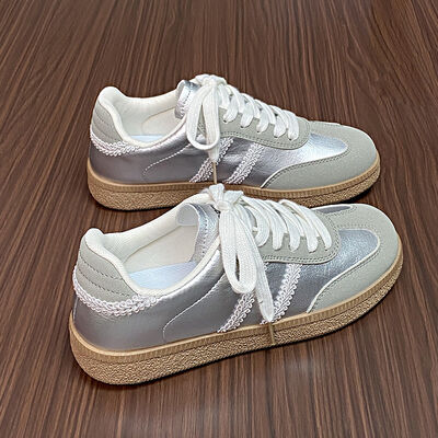 Contrast Lace Up Round Toe Sneakers - Munsieur