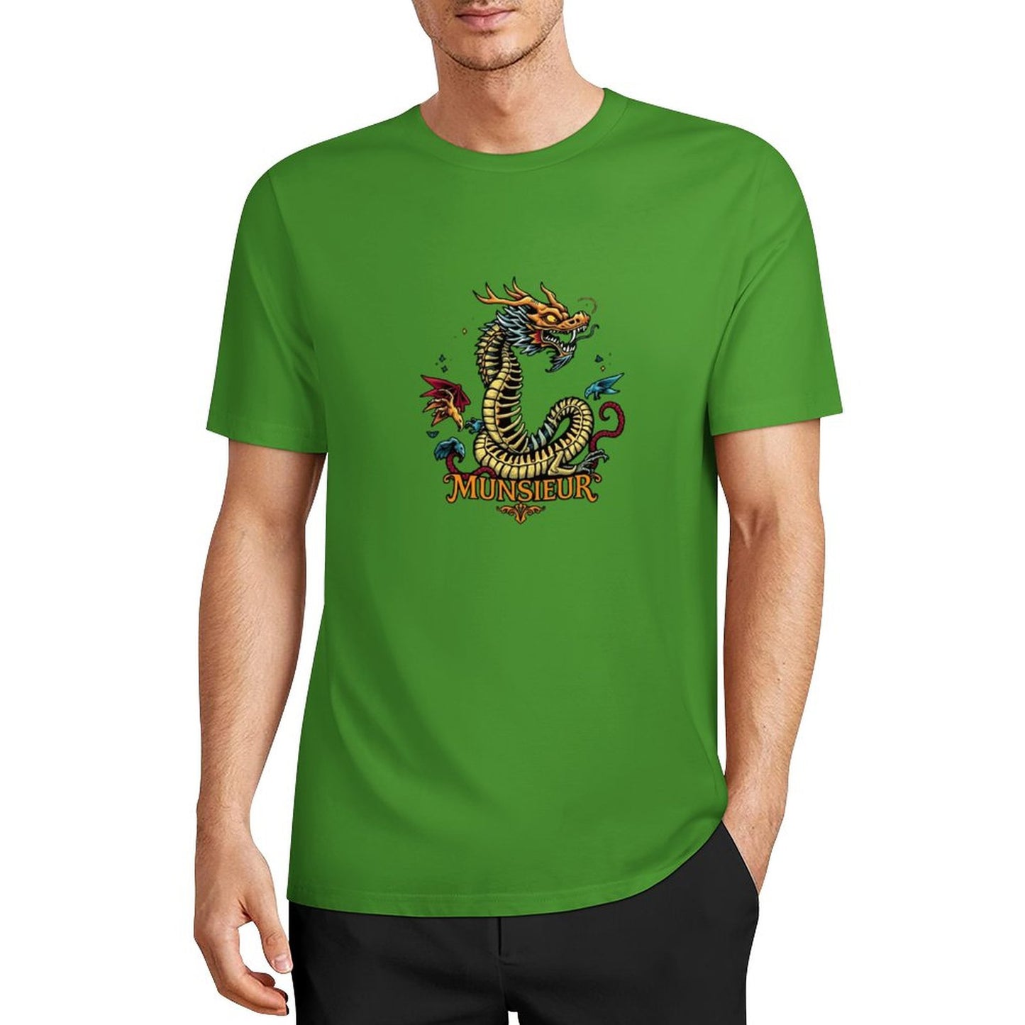 Munsieur Brand Graphic Tee Cotton Men's breathable Dragon Design