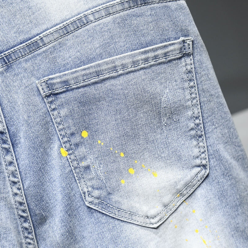 Men's Fashion Stretch Spray Paint Ripped