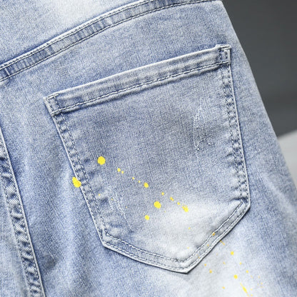 Men's Fashion Stretch Spray Paint Ripped