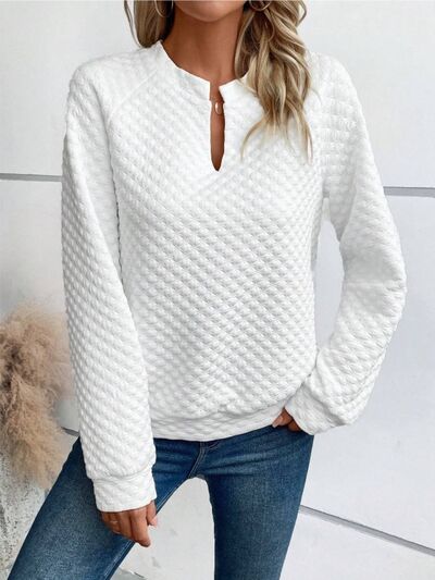 Notched Long Sleeve Sweatshirt for Effortless Style - Munsieur