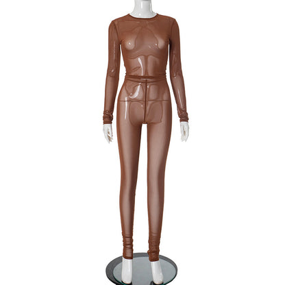 Long Sleeve Top Mesh See-through Bodysuit - Munsieur