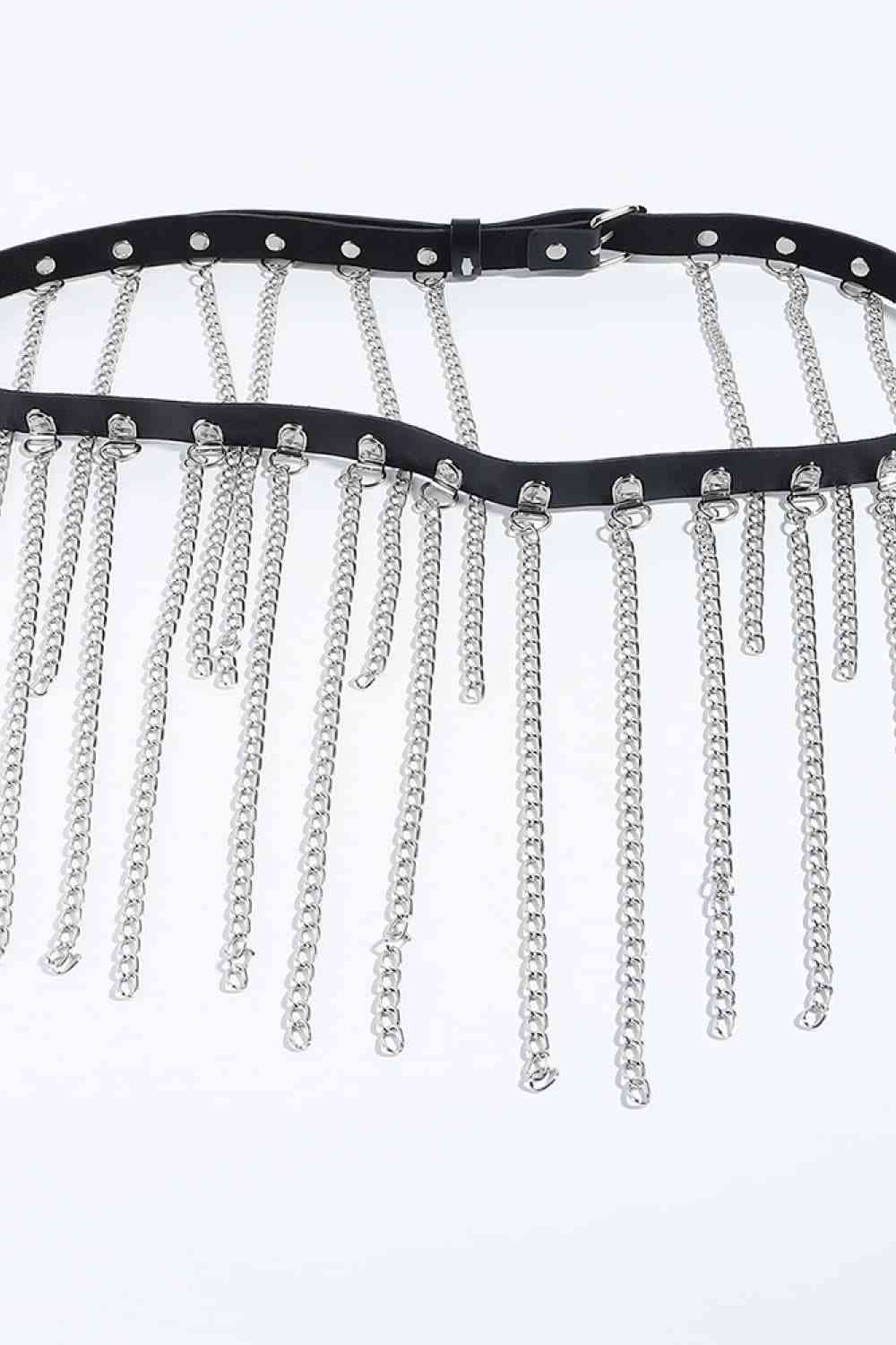 Fringed Chain PU Leather Belt - Munsieur