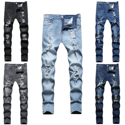 Men's Ripped Matte White Slim-fit Denim Pants