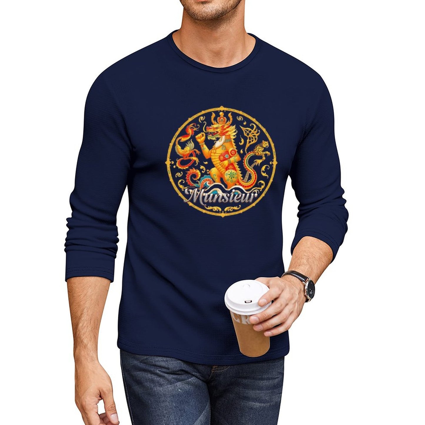 Munsieur Long Sleeve Tee for Men: Luxe Fabric, Tailored Fit - Munsieur