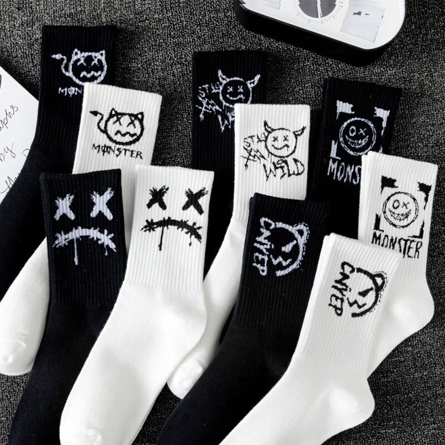 Men's Mid-calf Spring And Summer Trends Sports Black And White Socks - Munsieur