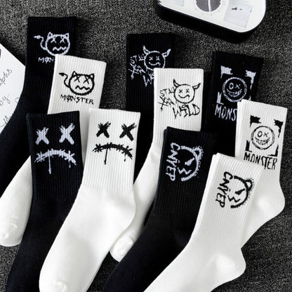 Men's Mid-calf Spring And Summer Trends Sports Black And White Socks - Munsieur