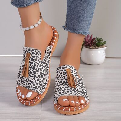 Fringe Leopard Open Toe Sandals - Munsieur