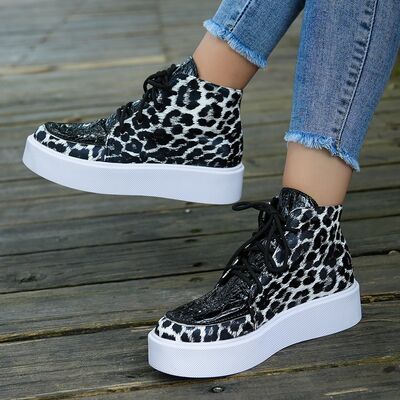 PU Leather Leopard Platform Sneakers - Munsieur