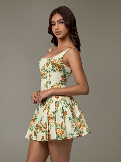 Floral Sleeveless Mini Pleated Dress - Munsieur
