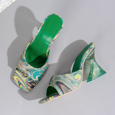 Contrast Peep Toe Mid Heels - Munsieur