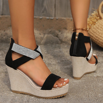 Fish Mouth Wedges Sandals With Rhinestone Design Fashion Summer Platforms For Women