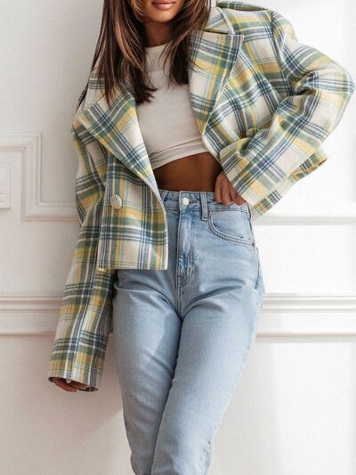 Lapel Collar Plaid Cropped Jacket - Munsieur