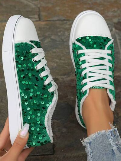 Sequin Round Toe Flat Sneakers - Munsieur