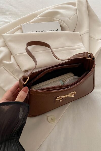 Bow Trim PU Leather Shoulder Bag - Munsieur