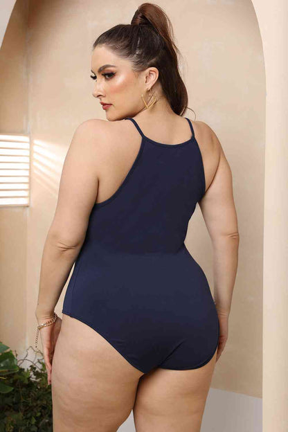Plus Size Halter Neck Spaghetti Strap Bodysuit - Munsieur