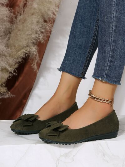 Bow Solid Color Round Toe Flat Slip-Ons - Munsieur