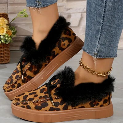 Bow Furry Round Toe Flat Slip-Ons - Munsieur
