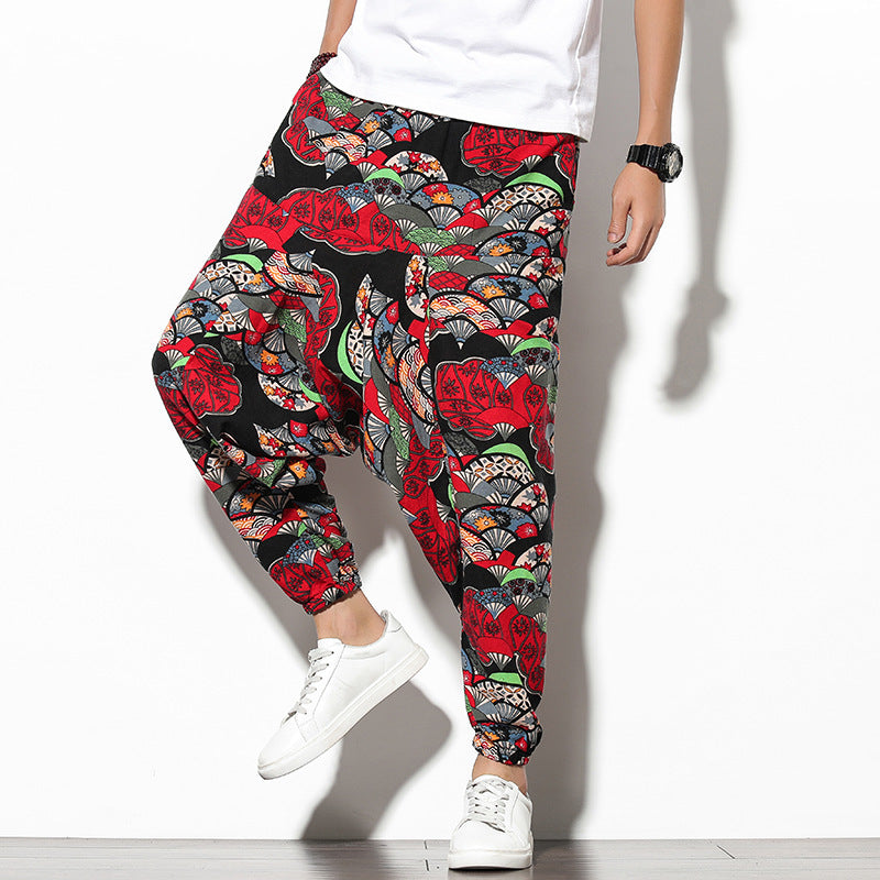 Men's Summer Bohemian Loose Wide-leg Elephant Flower Beach Pants