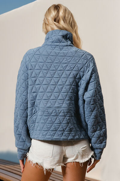Double Take Half Zip Long Sleeve Quilted Sweatshirt with Pocket - Munsieur