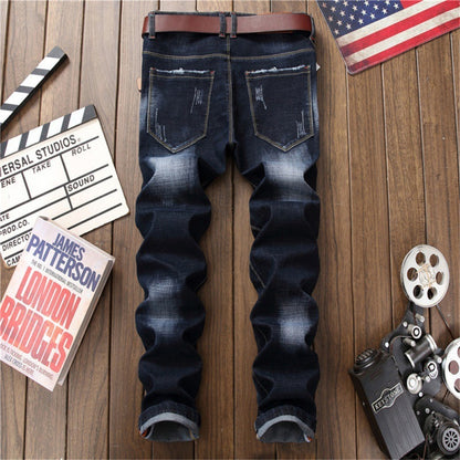 Blue With Holes Slim Fit Men's Pants - Munsieur